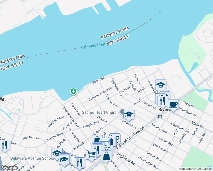 map of restaurants, bars, coffee shops, grocery stores, and more near 206 Carriage House Lane in Riverton