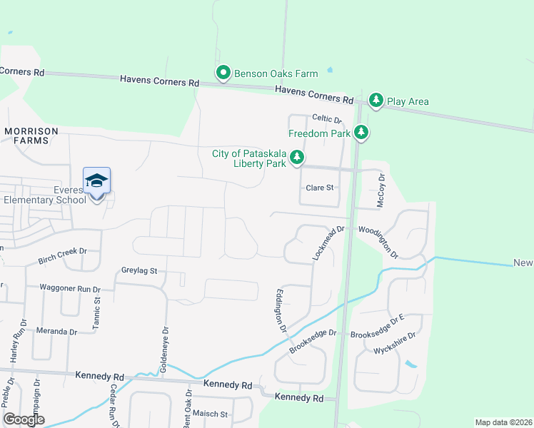 map of restaurants, bars, coffee shops, grocery stores, and more near 5284 Taylor Road Southwest in Pataskala