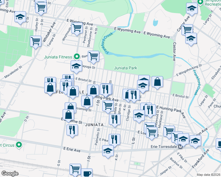 map of restaurants, bars, coffee shops, grocery stores, and more near 4243 Elsinore Street in Philadelphia