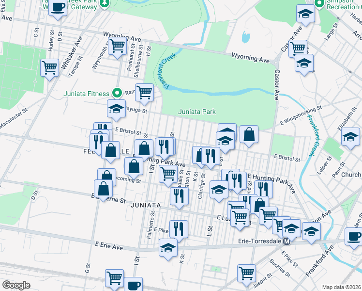 map of restaurants, bars, coffee shops, grocery stores, and more near 4249 Lawndale Street in Philadelphia