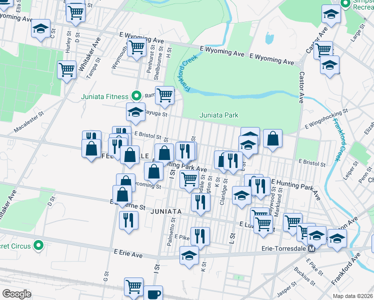map of restaurants, bars, coffee shops, grocery stores, and more near 4243 Elsinore Street in Philadelphia