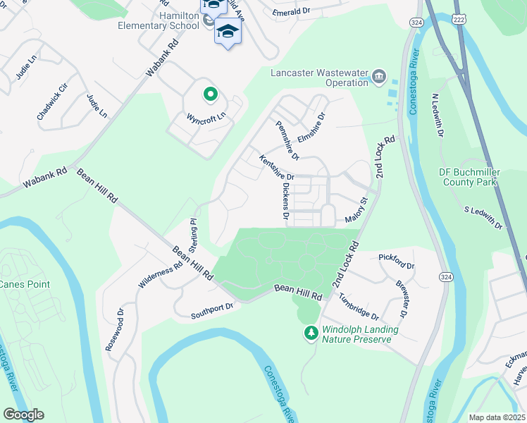map of restaurants, bars, coffee shops, grocery stores, and more near 99 Dickens Drive in Lancaster