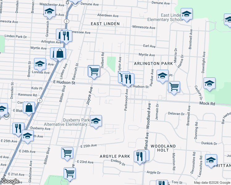 map of restaurants, bars, coffee shops, grocery stores, and more near 1993 Vanschoor Drive in Columbus