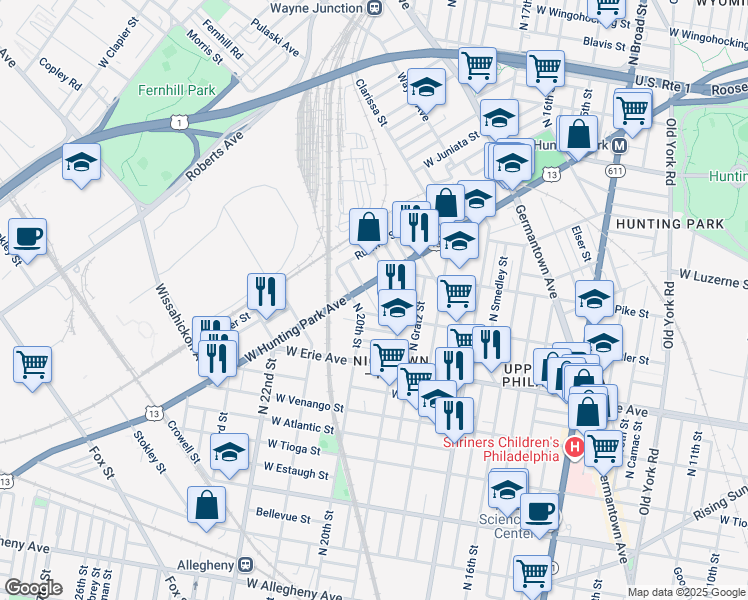 map of restaurants, bars, coffee shops, grocery stores, and more near 3829 Archer Street in Philadelphia