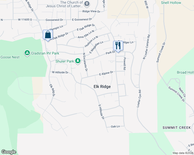 map of restaurants, bars, coffee shops, grocery stores, and more near 306 East Alpine Drive in Payson