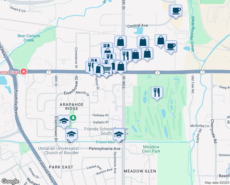 map of restaurants, bars, coffee shops, grocery stores, and more near 1495 Lodge Court in Boulder