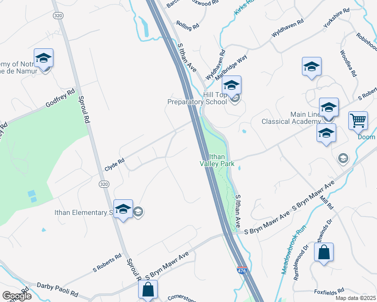 map of restaurants, bars, coffee shops, grocery stores, and more near 217 Drakes Drum Drive in Bryn Mawr