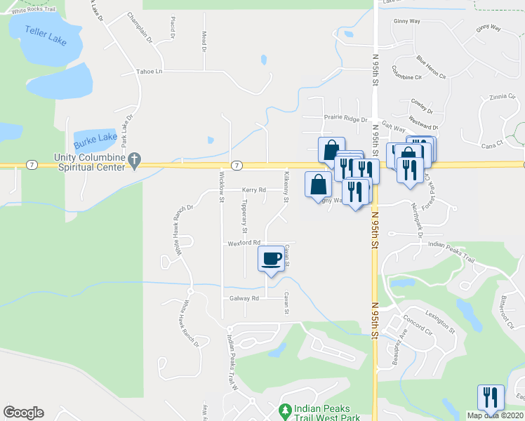 map of restaurants, bars, coffee shops, grocery stores, and more near 9236 Clare Court in Boulder