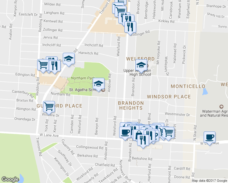 map of restaurants, bars, coffee shops, grocery stores, and more near 2737 Welsford Road in Columbus