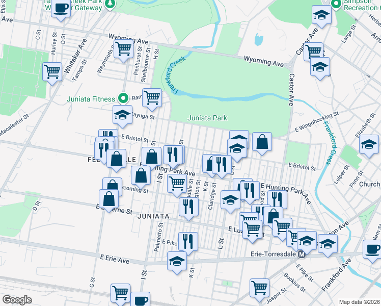 map of restaurants, bars, coffee shops, grocery stores, and more near 4249 Lawndale Street in Philadelphia