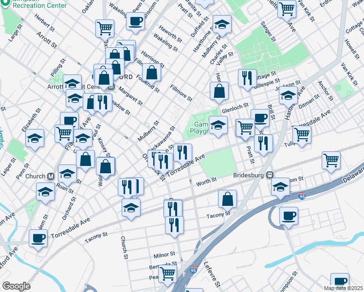 map of restaurants, bars, coffee shops, grocery stores, and more near 2012 Margaret Street in Philadelphia