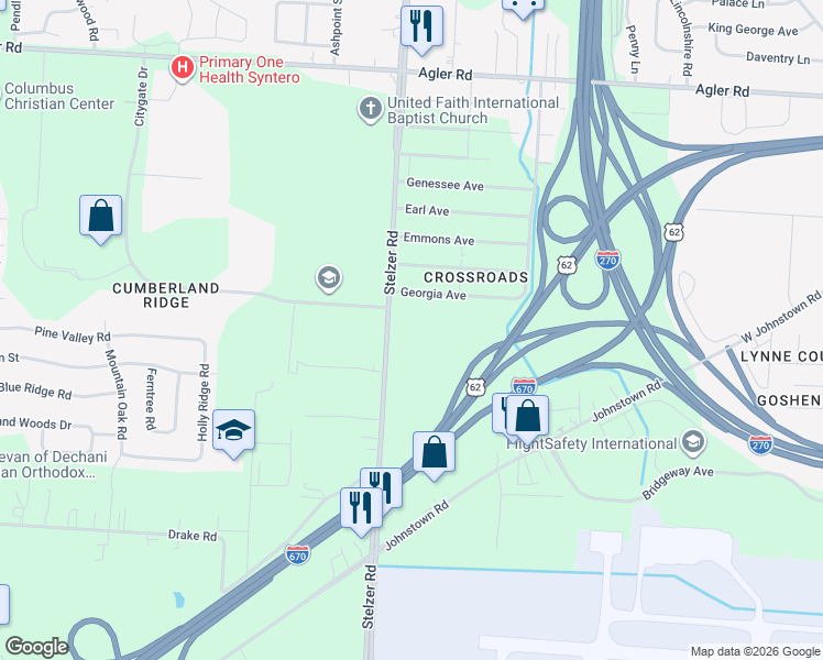 map of restaurants, bars, coffee shops, grocery stores, and more near 1942 Stelzer Road in Columbus