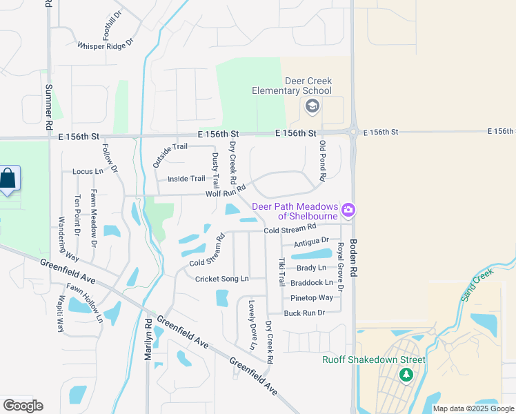 map of restaurants, bars, coffee shops, grocery stores, and more near 15356 Dry Creek Road in Noblesville