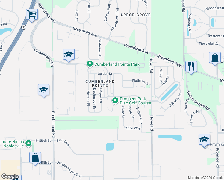 map of restaurants, bars, coffee shops, grocery stores, and more near 15393 Border Drive in Noblesville