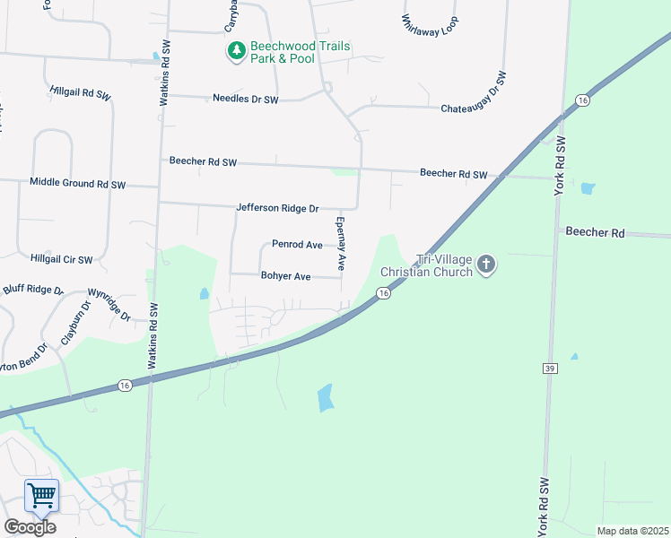 map of restaurants, bars, coffee shops, grocery stores, and more near 115 Bohyer Avenue in Pataskala