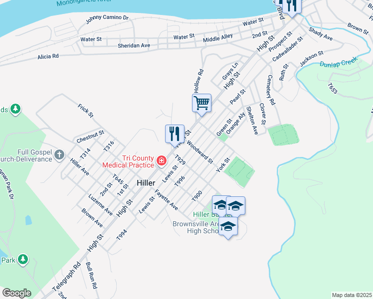 map of restaurants, bars, coffee shops, grocery stores, and more near 710 Lewis St in Brownsville