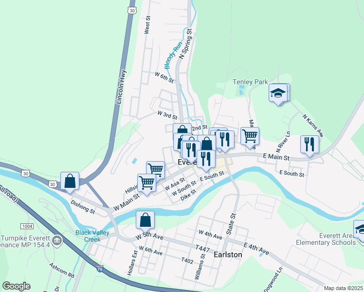 map of restaurants, bars, coffee shops, grocery stores, and more near 48 North Spring Street in Everett