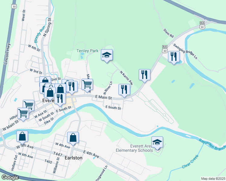 map of restaurants, bars, coffee shops, grocery stores, and more near 24-34 N River Ln in Everett
