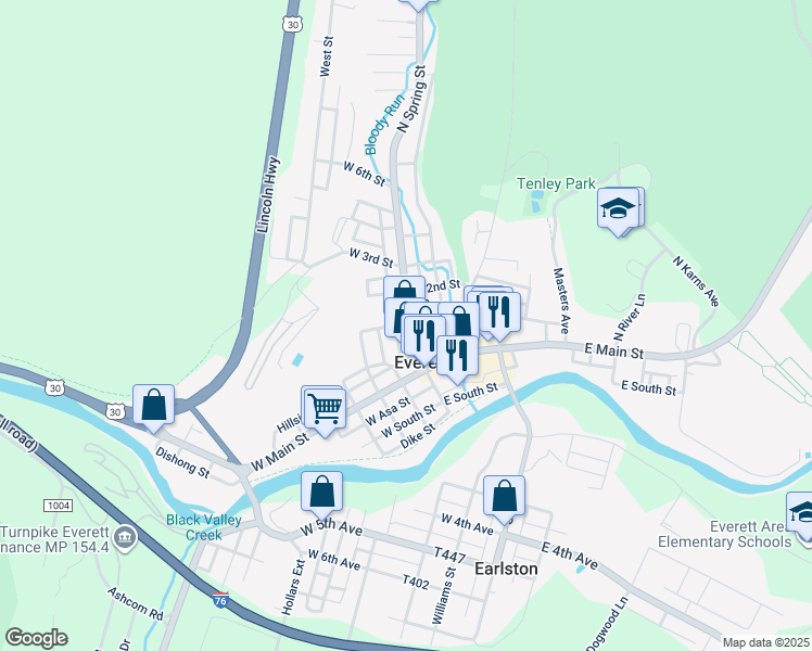 map of restaurants, bars, coffee shops, grocery stores, and more near 48 North Spring Street in Everett