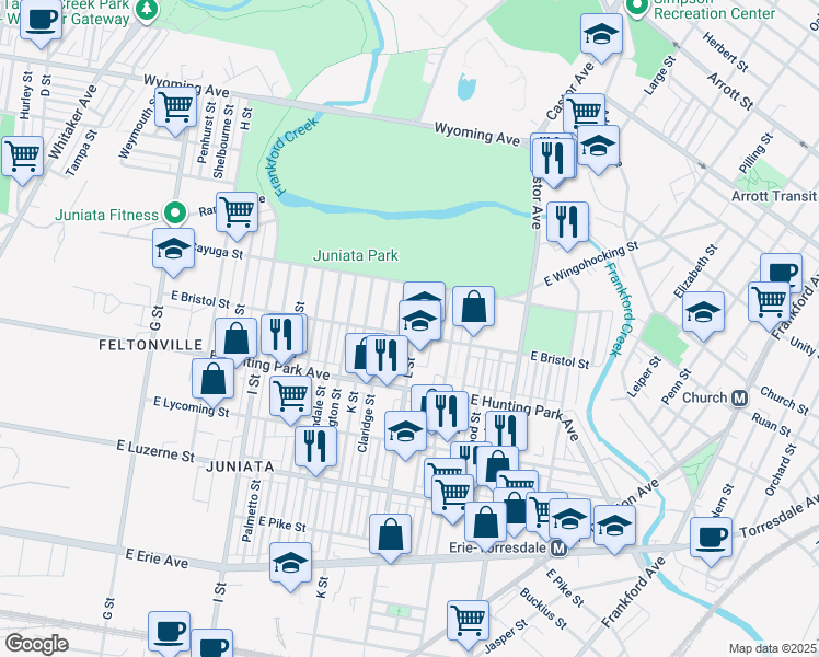map of restaurants, bars, coffee shops, grocery stores, and more near 4302 L Street in Philadelphia