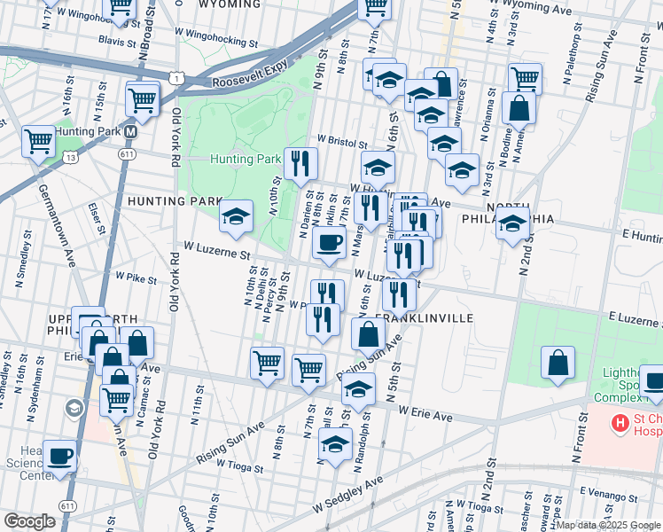 map of restaurants, bars, coffee shops, grocery stores, and more near 4000 North 7th Street in Philadelphia