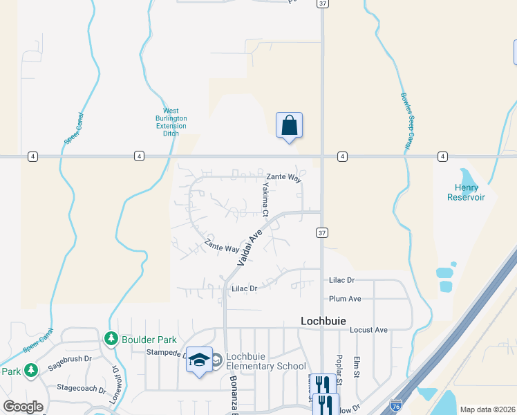 map of restaurants, bars, coffee shops, grocery stores, and more near 600 Pinyon Circle in Lochbuie