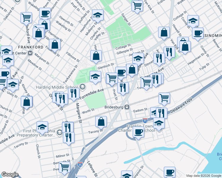 map of restaurants, bars, coffee shops, grocery stores, and more near in Philadelphia