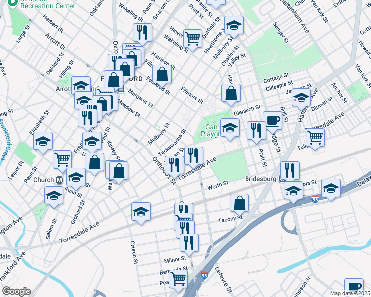 map of restaurants, bars, coffee shops, grocery stores, and more near 2013 Wilmot Street in Philadelphia