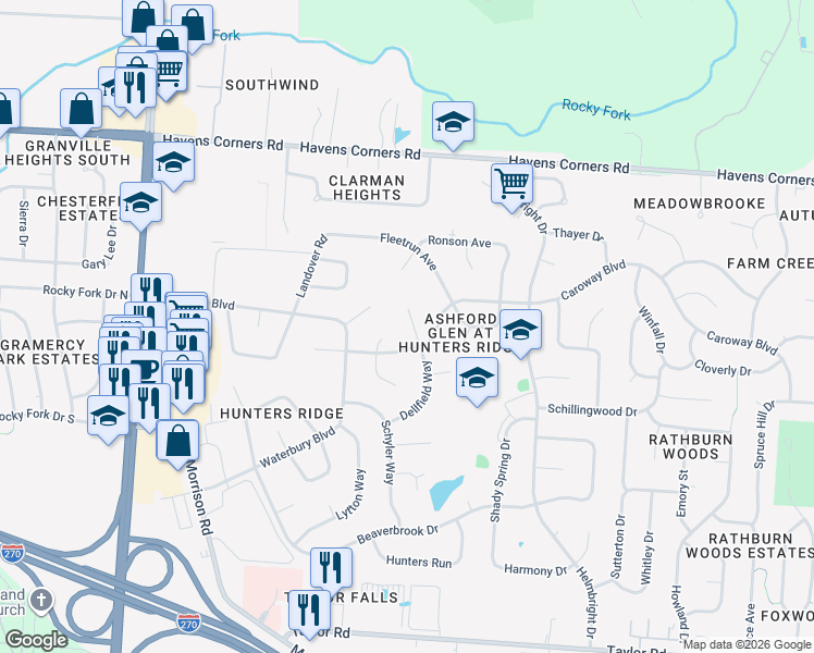 map of restaurants, bars, coffee shops, grocery stores, and more near 246 Caro Place in Columbus