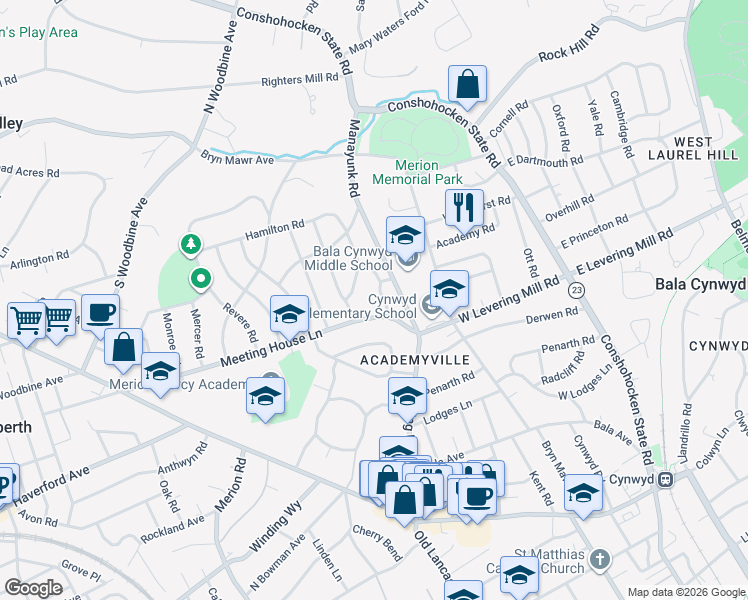 map of restaurants, bars, coffee shops, grocery stores, and more near 508 Hamilton Road in Merion Station
