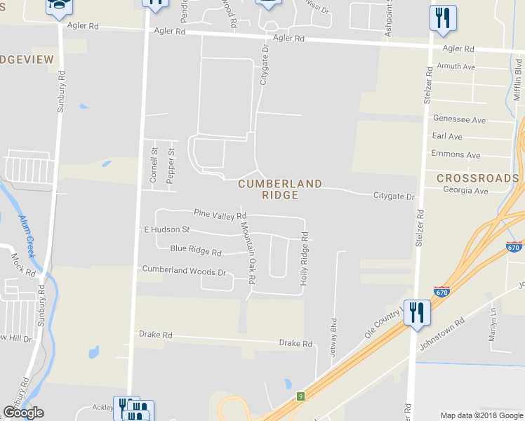 map of restaurants, bars, coffee shops, grocery stores, and more near 3282 Pine Valley Road in Columbus