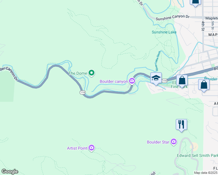 map of restaurants, bars, coffee shops, grocery stores, and more near 186 Canon Park in Boulder