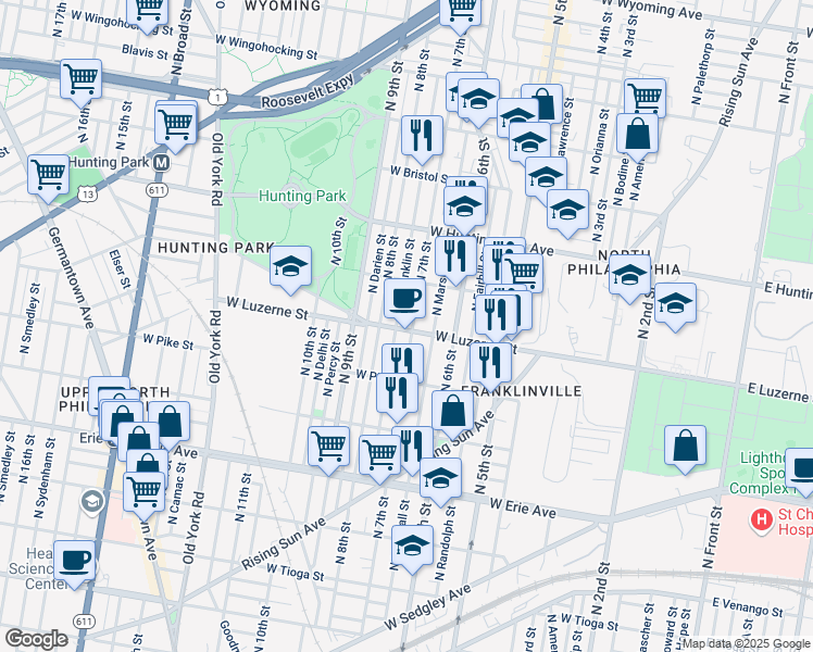 map of restaurants, bars, coffee shops, grocery stores, and more near 4002 North 7th Street in Philadelphia