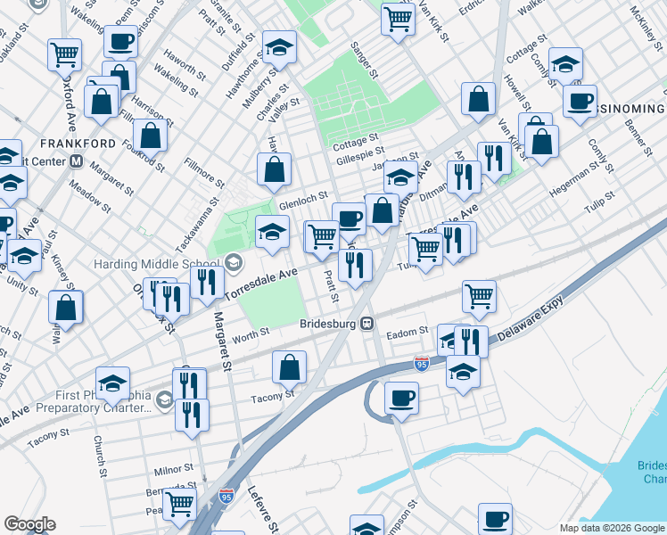 map of restaurants, bars, coffee shops, grocery stores, and more near in Philadelphia