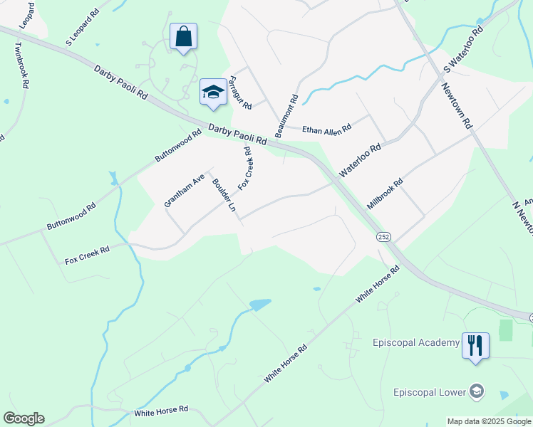 map of restaurants, bars, coffee shops, grocery stores, and more near 2046 Waterloo Road in Berwyn