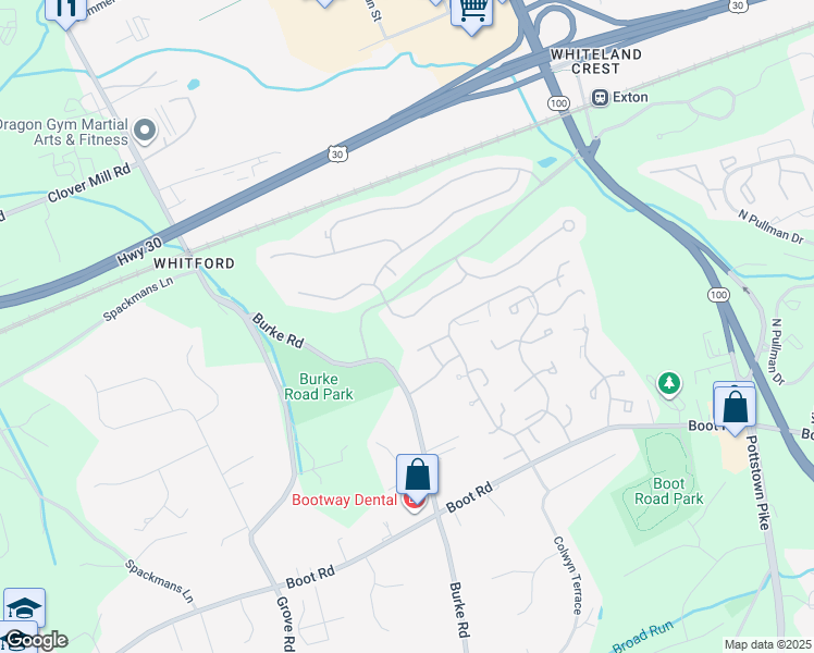 map of restaurants, bars, coffee shops, grocery stores, and more near 234 Snowberry Way in West Chester