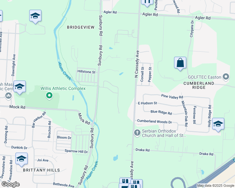 map of restaurants, bars, coffee shops, grocery stores, and more near 3030 Sunbury Ridge Drive in Columbus