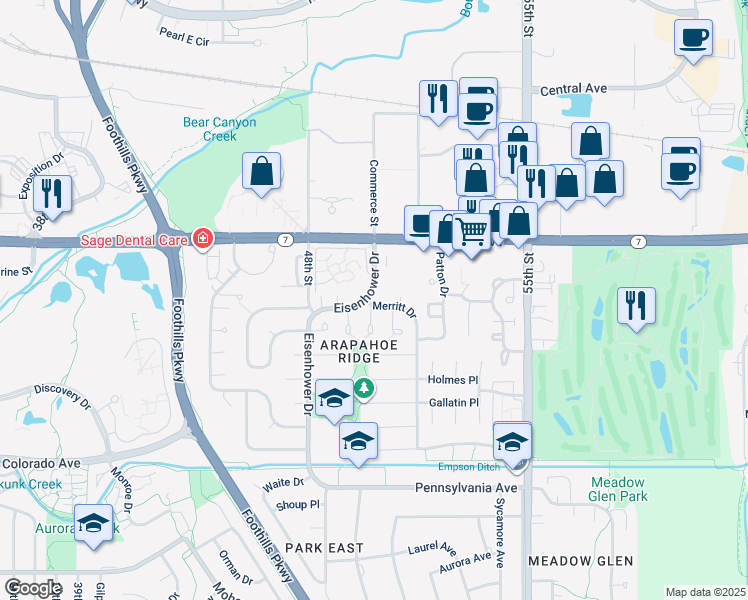 map of restaurants, bars, coffee shops, grocery stores, and more near 1497 Kennedy Court in Boulder