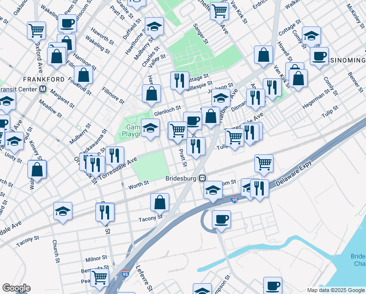 map of restaurants, bars, coffee shops, grocery stores, and more near 5103 Torresdale Avenue in Philadelphia