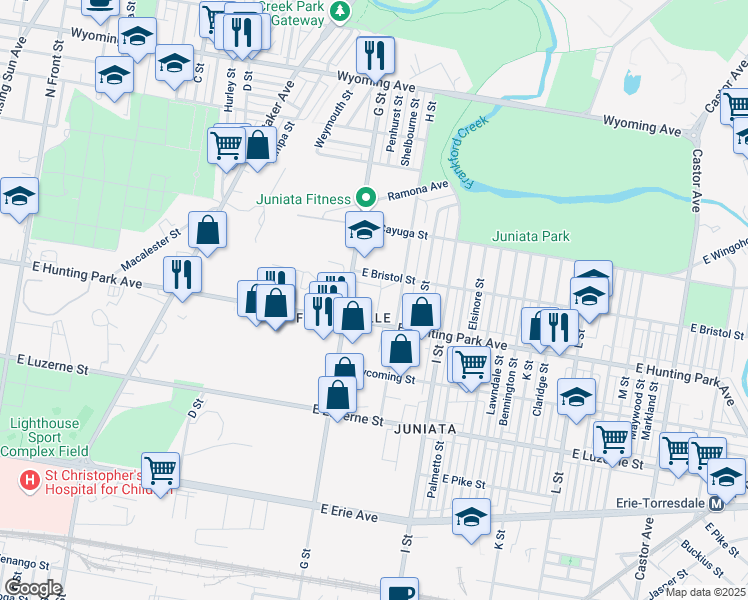 map of restaurants, bars, coffee shops, grocery stores, and more near 801-39 East Hunting Park Avenue in Philadelphia
