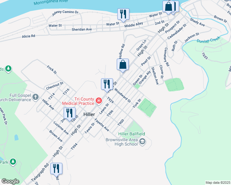 map of restaurants, bars, coffee shops, grocery stores, and more near 710 Lewis Street in Brownsville