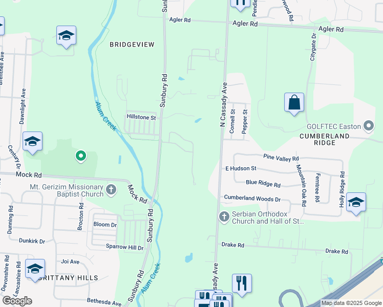 map of restaurants, bars, coffee shops, grocery stores, and more near 1953 Overlook Ridge Drive in Columbus
