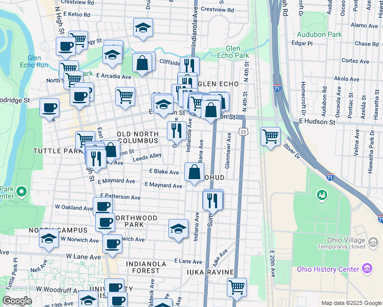 map of restaurants, bars, coffee shops, grocery stores, and more near 2444-2446 Deming Avenue in Columbus