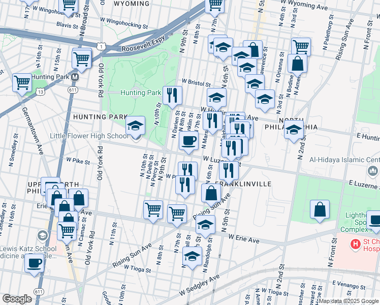 map of restaurants, bars, coffee shops, grocery stores, and more near 4006 North 7th Street in Philadelphia