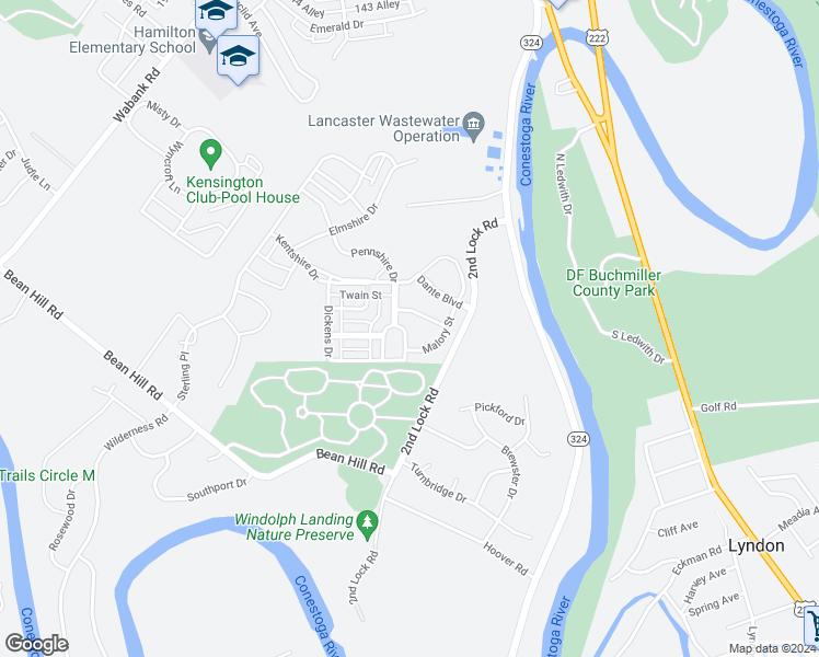 map of restaurants, bars, coffee shops, grocery stores, and more near 329 Dickens Drive in Lancaster