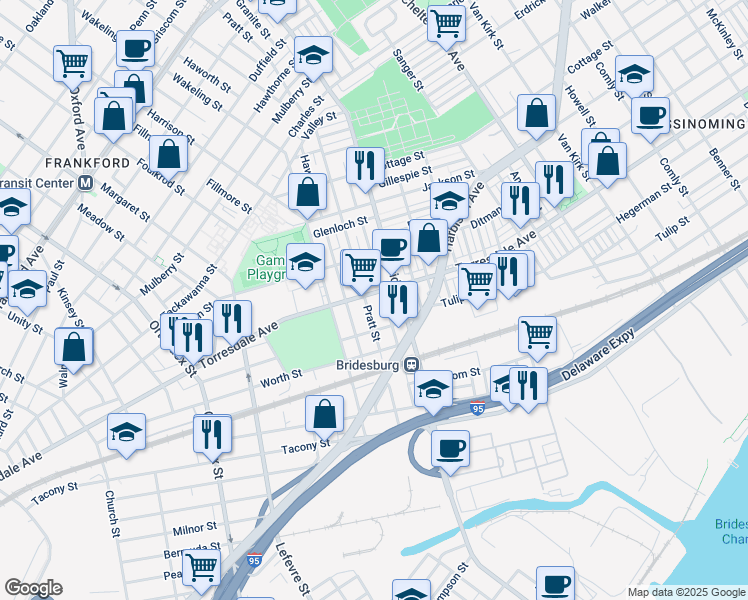 map of restaurants, bars, coffee shops, grocery stores, and more near 5103 Torresdale Avenue in Philadelphia