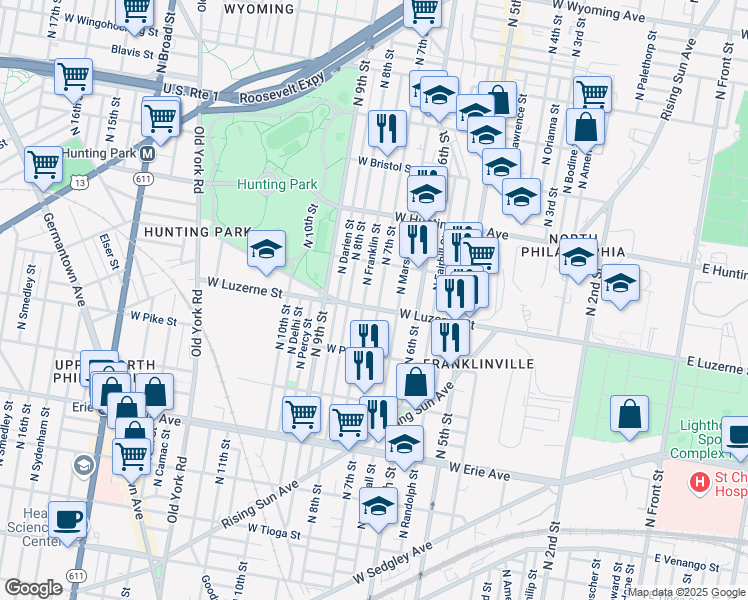 map of restaurants, bars, coffee shops, grocery stores, and more near 4008 North 7th Street in Philadelphia