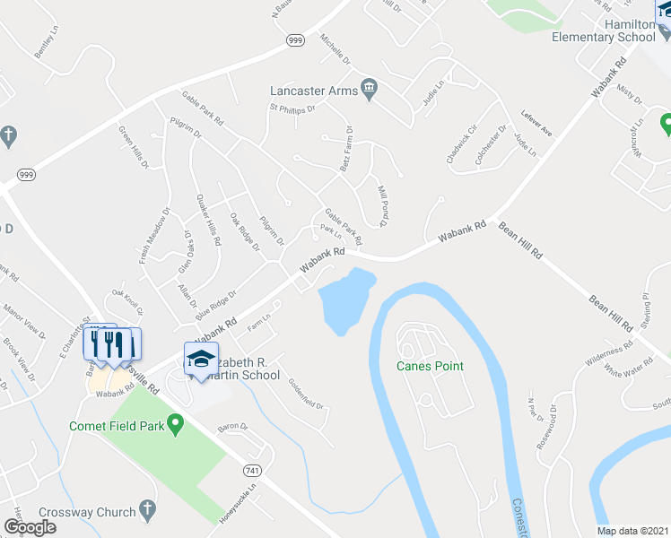 map of restaurants, bars, coffee shops, grocery stores, and more near 126 Gentlemens Way in Lancaster