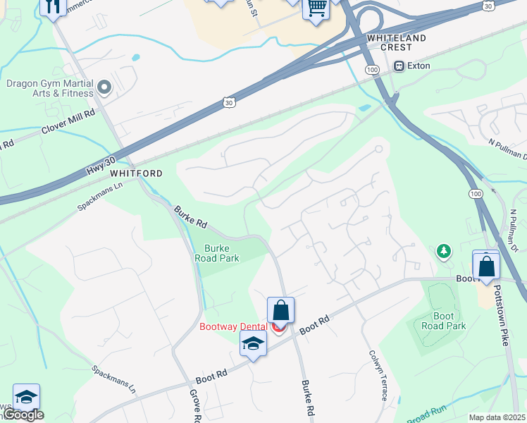 map of restaurants, bars, coffee shops, grocery stores, and more near 234 Snowberry Way in West Chester