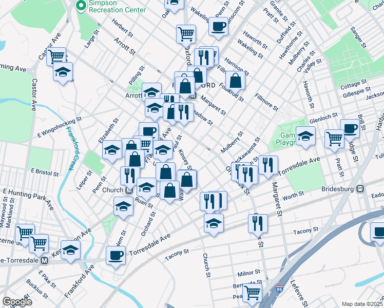 map of restaurants, bars, coffee shops, grocery stores, and more near 4523 Hedge Street in Philadelphia